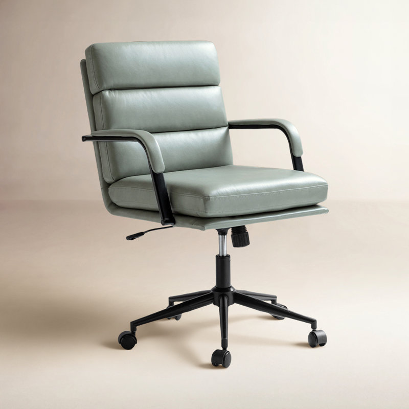 Chaise de bureau en cuir Anagrace avec support lombaire, Similicuir galet sauge
