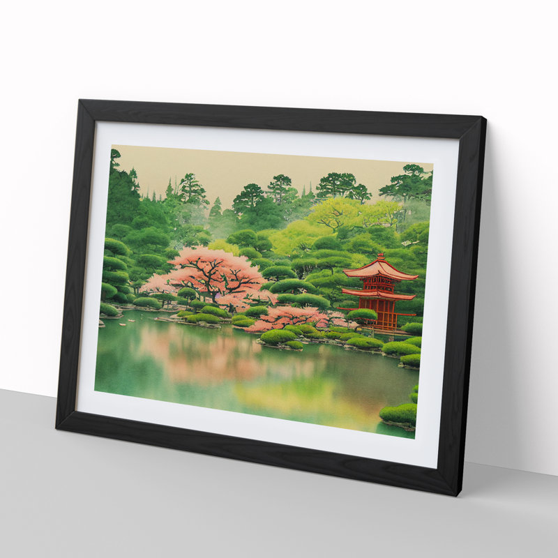 Japanese Garden Pond Vol.5 - Single Picture Frame Painting, Black, 46cm H x 64cm W x 2cm D