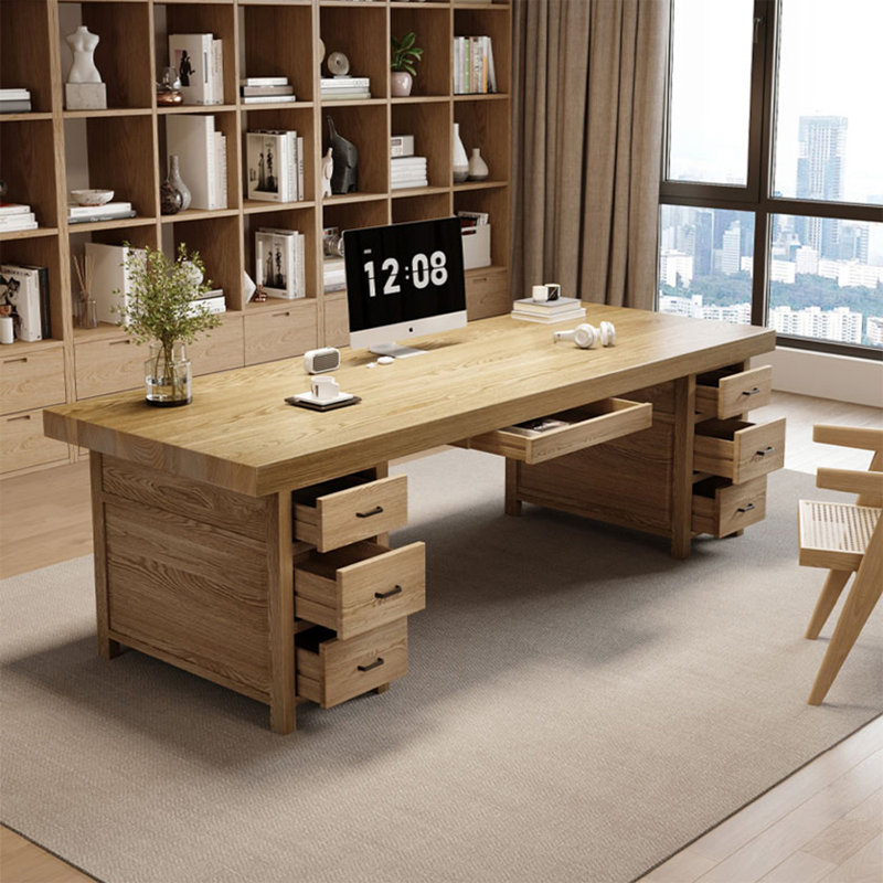 Bureaux rectangulaires en bois massif brun, 29.53" H x 78.74" W x 27.56" D