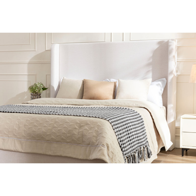 Très grande base de lit pour tête de lit de 54 po de hauteur, revêtement en tissu texturé, fabrication en métal, lattes de bois, pas de sommier tapissier requis, assemblage simple