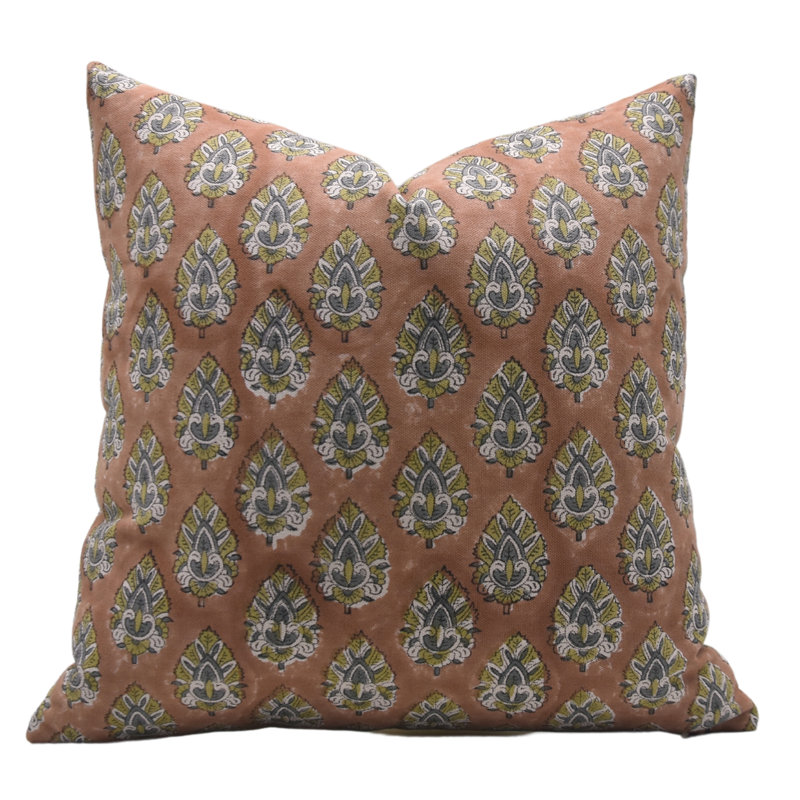 Fabdivine Thick Cotton Traditional Handmade Block Print Cushion Cover for Sofa, Couch & Bedroom- Betal Leaf, 18"H x 18"W