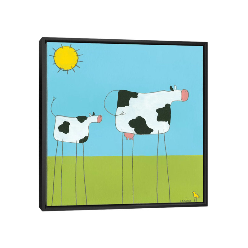 «Stick-Leg Series» Cow I », reproduction sur toile, H 18 po x l 18 po x P 1,5 po, Toile avec cadre noir, Pas de tapis