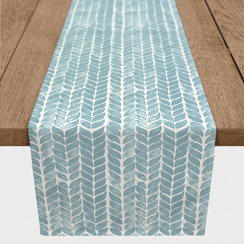 Chemin de table Maribeth, Bleu ciel, 90 po x 16 po, Géométrique 1