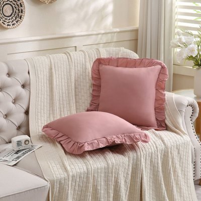 Pink Mocha Pillow Shams Cute Ruffle Queen Pillowcases Solid Pillow Cover Set of 2 Soft Pink Pillowcases 2 Pack