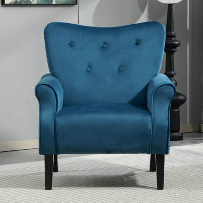 Mid-Century Modern Wingback Accent Chair, Upholstered Fabric Armchair with Sturdy Wood Legs, High-Back Padded Club Chair for Living Room Bedroom Offic