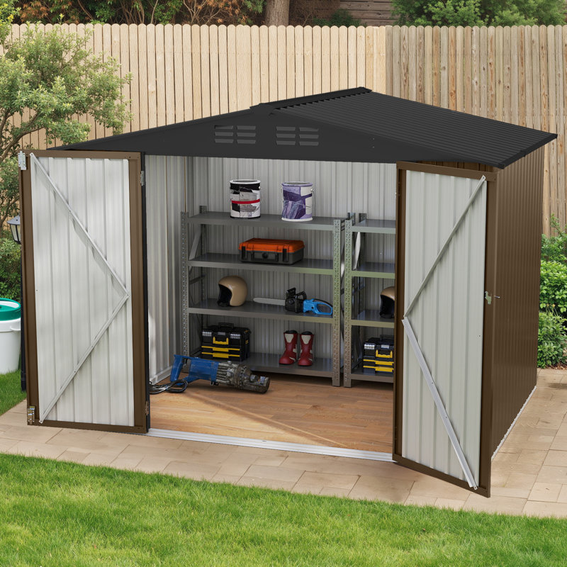 Edrosie Inc 7 Ft. W X 5 Ft. D Galvanized Steel Outdoor Storage Shed With Air Vents, Brown