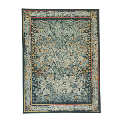 Hand-Knotted High-Quality Green and Green Area Rug