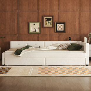 Sturdy Upholstered Platform Bed with USB and Storage Drawers for Comfortable Sleep