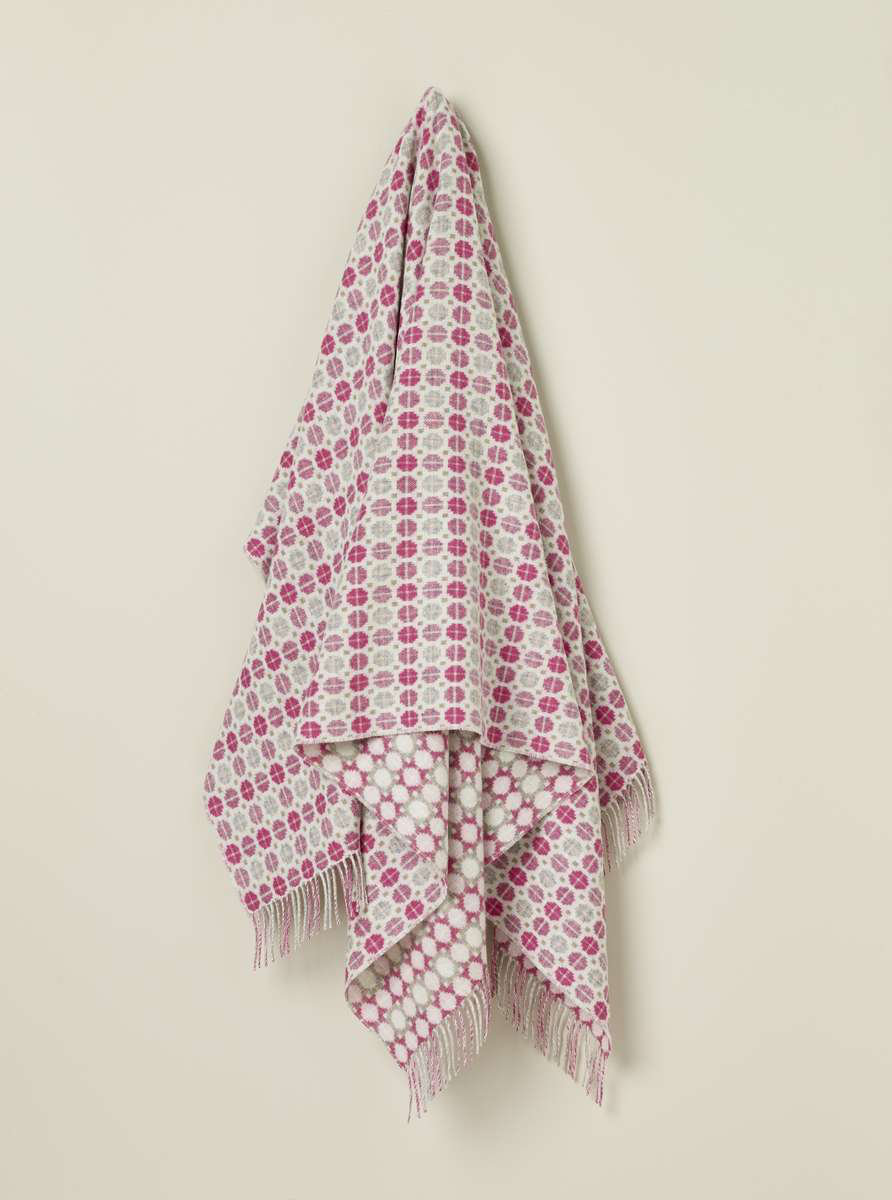 Merino Lambswool Throw/Blankets Hand Woven Blanket, Pink Abstract