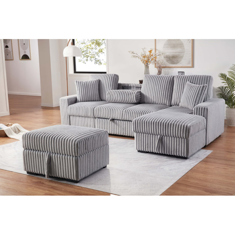Petit canapé modulaire en velours côtelé avec couchette, rangement et table rabattable Ealing