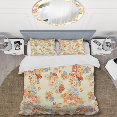 Roses brunes et crème - Ensemble de housse de couette à motif floral - Microfibre de polyester