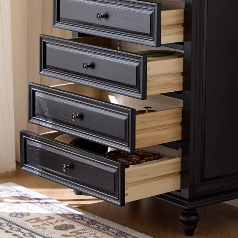 Commode 6 tiroirs Exquise en bois massif noir, 44.4" H x 33.46" W x 17.71" D