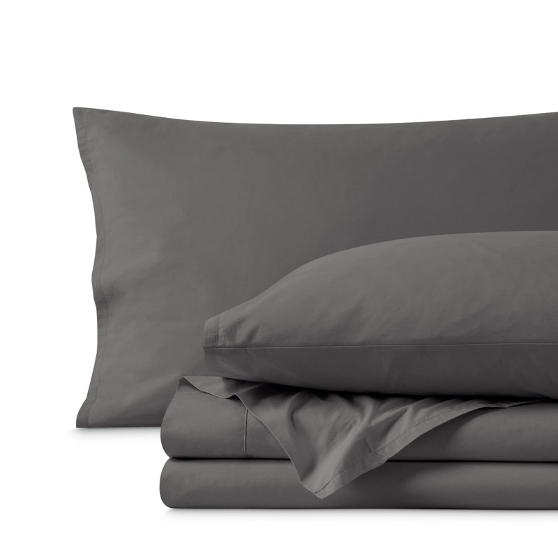 100% Cotton Percale Sheet Set, Gray, Full / Double Sheet Set with 2 Pillowcases