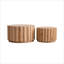 Ensemble de 2 tables basses rondes gigognes | Bois de noyer, lattes verticales, style campagnard rustique-129705696-129705695