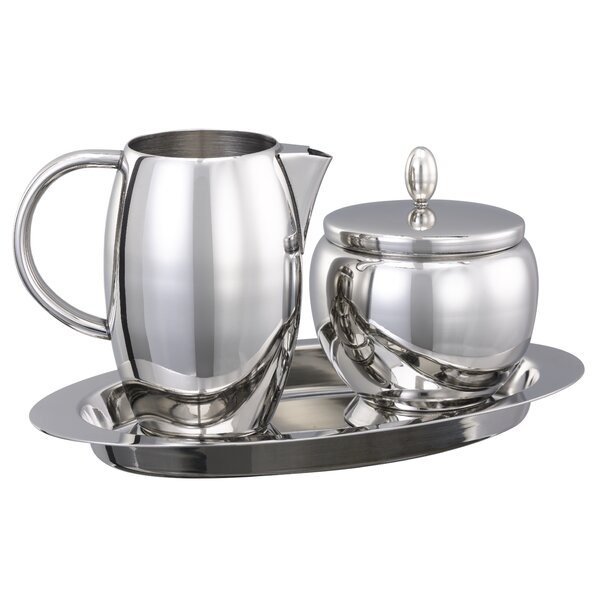 Silver Metal Tea Pot with Creamer and Sugar