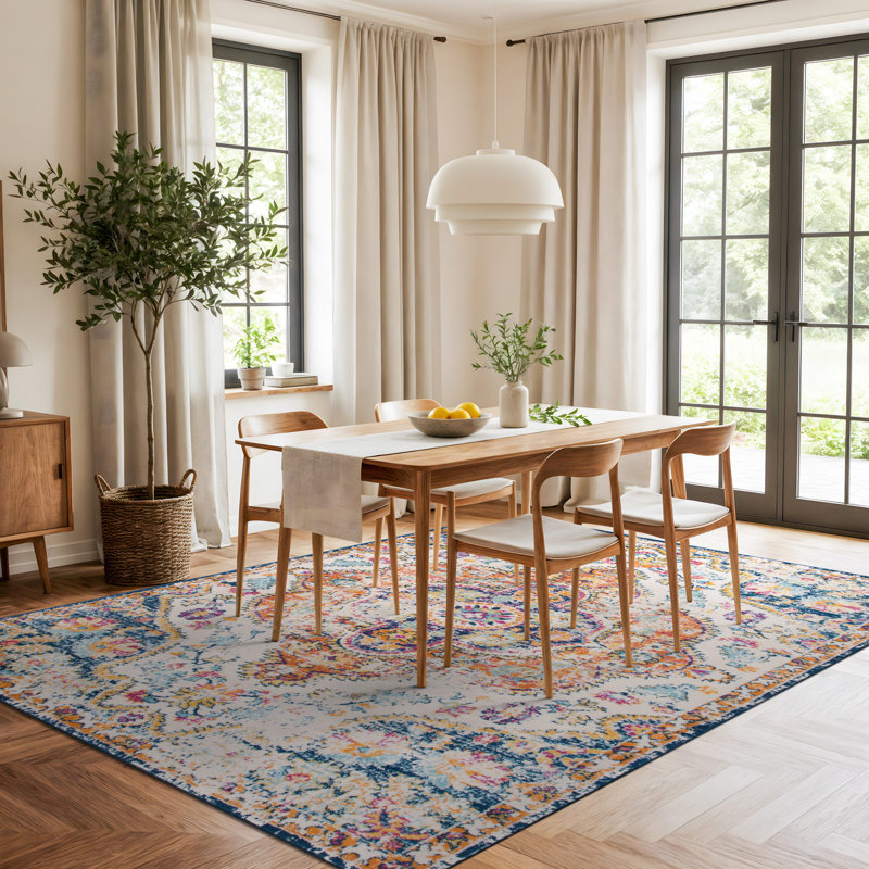 Beverly Oriental Orange/Blue/Cream Area Rug, Rectangle 7'10" x 10'