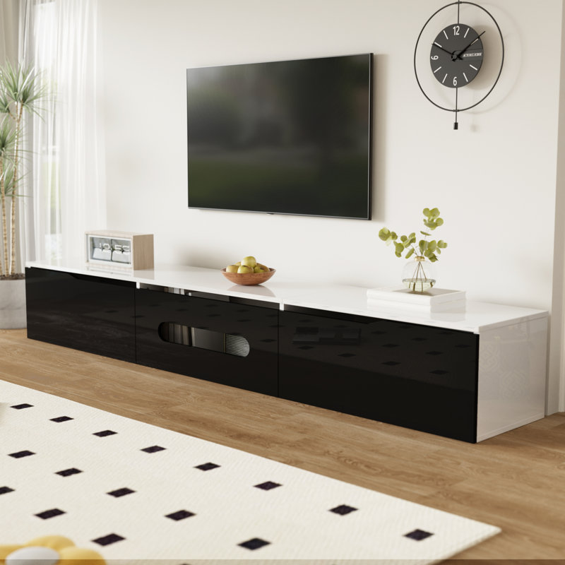 Modern Tv Stand With Led Lights - 180Cm, Bluetooth App Control, Black/White