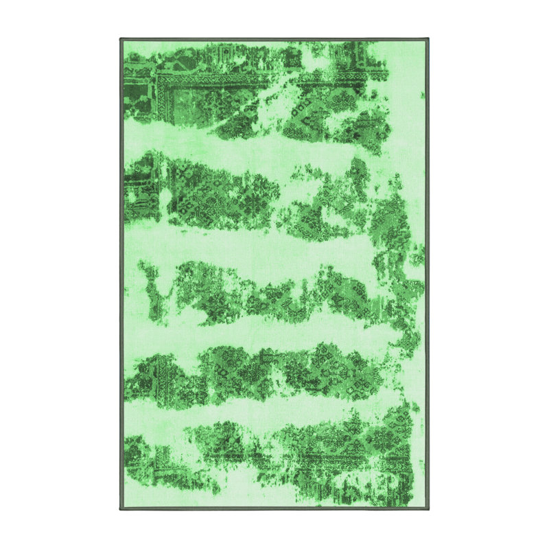 Tapis abstrait vert émeraude lavable à la machine 832, Rectangle 3 pi x 5 pi