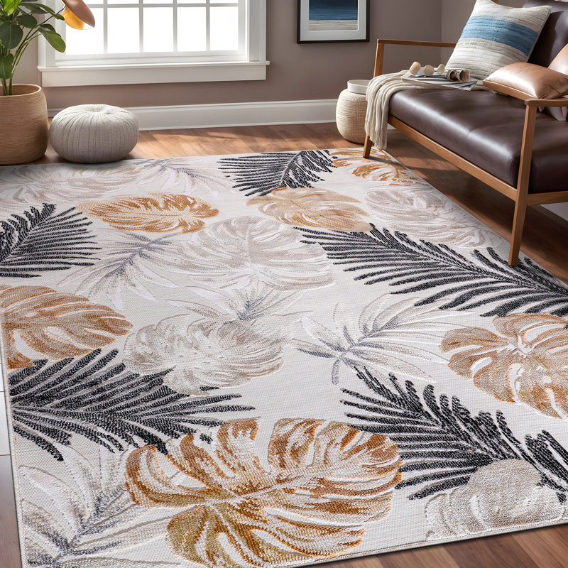 Tapis intérieur / extérieur gris / jaune, Rectangle 9 pi x 12 pi