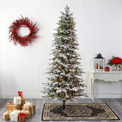  Flocked North Carolina Fir Artificial Christmas Tree Warm White Lights Bendable Branches