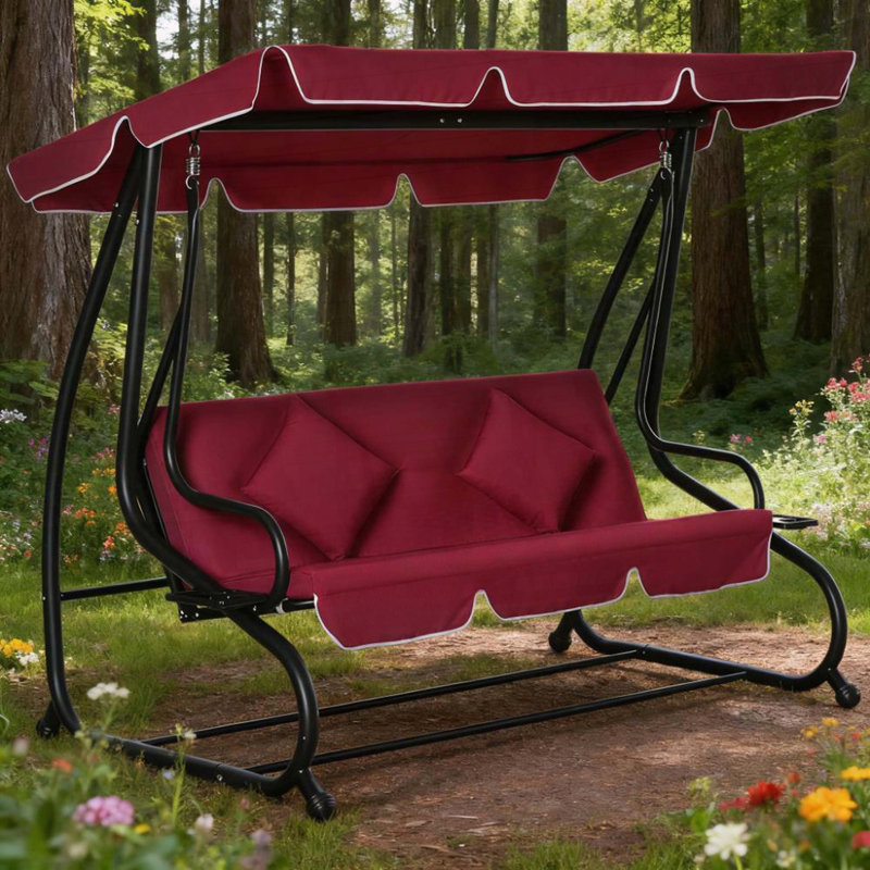Banc pivotant à 3 places avec auvent réglable, coussin amovible et coussins