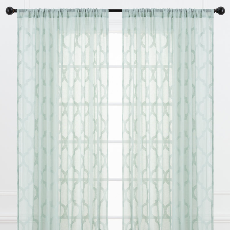 Rideau géométrique semi-transparent avec passe-tringle, L 52 po x L 63 po, Sauge