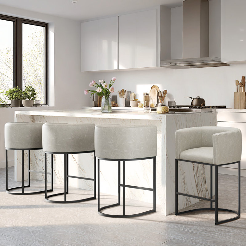 Pu Leather Counter Stool Barrel Counter Height Stools, Gray