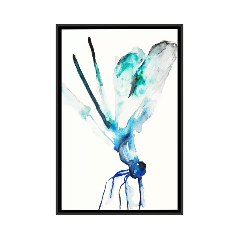 «Blue and Green Dragonfly», reproduction sur toile, H 26 po x l 18 po x P 1,5 po, Toile avec cadre noir, Pas de tapis