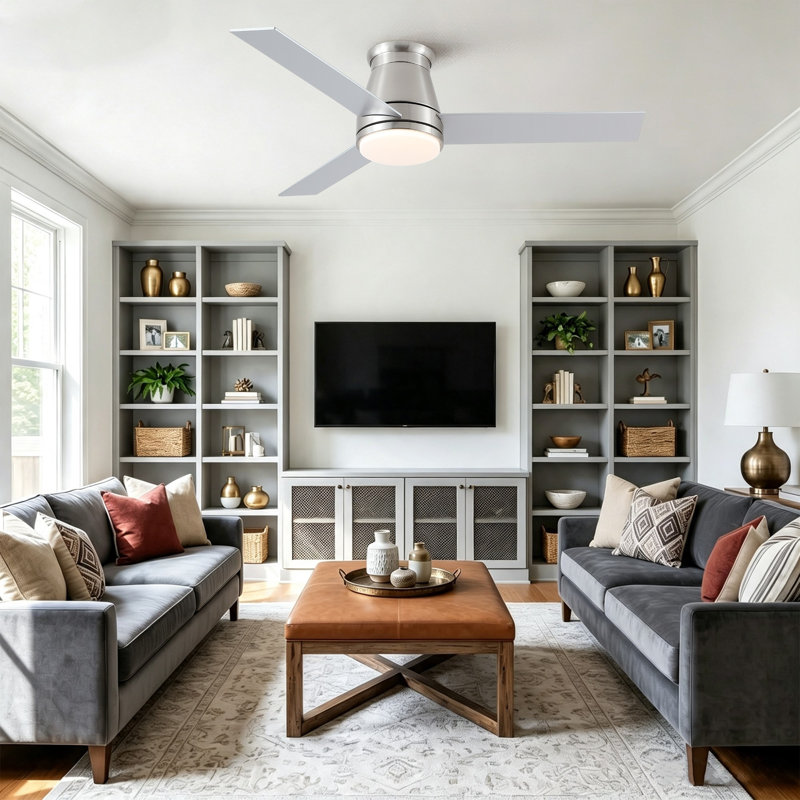 Ventilateur de plafond encastré moderne Homelover 48 po avec éclairage, profil bas, 6 vitesses, moteur CC silencieux et réversible