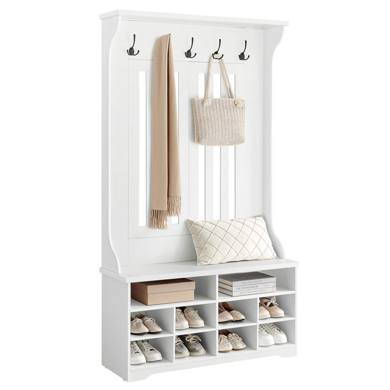Chalemet Hall Tree 39.4'' Wide with Bench and Shoe Storage, Matte White