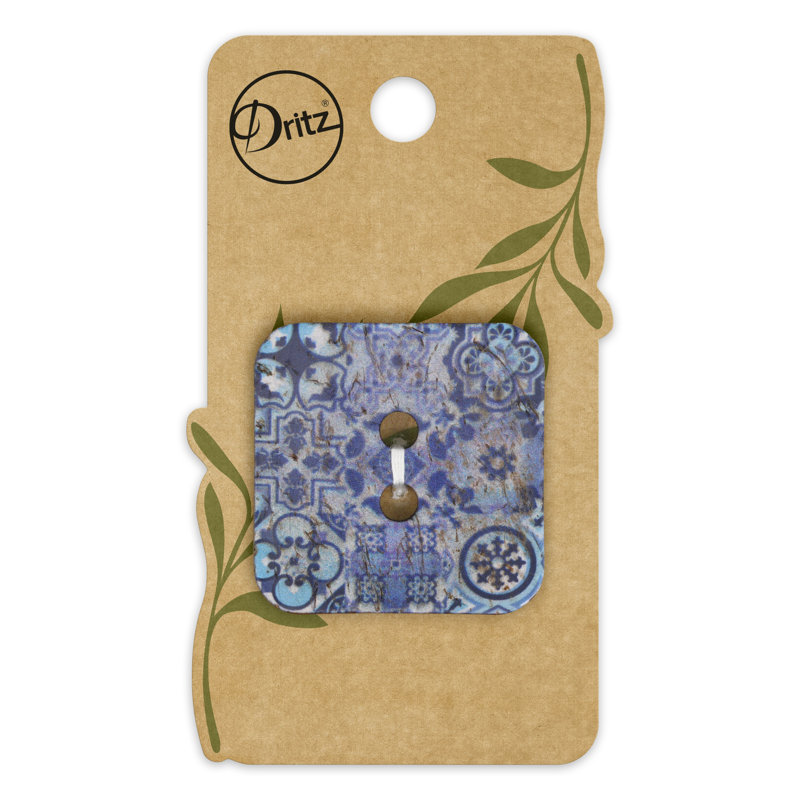 Bouton carré durable noix de coco Dritz, 35 mm, bleu, 3 boutons