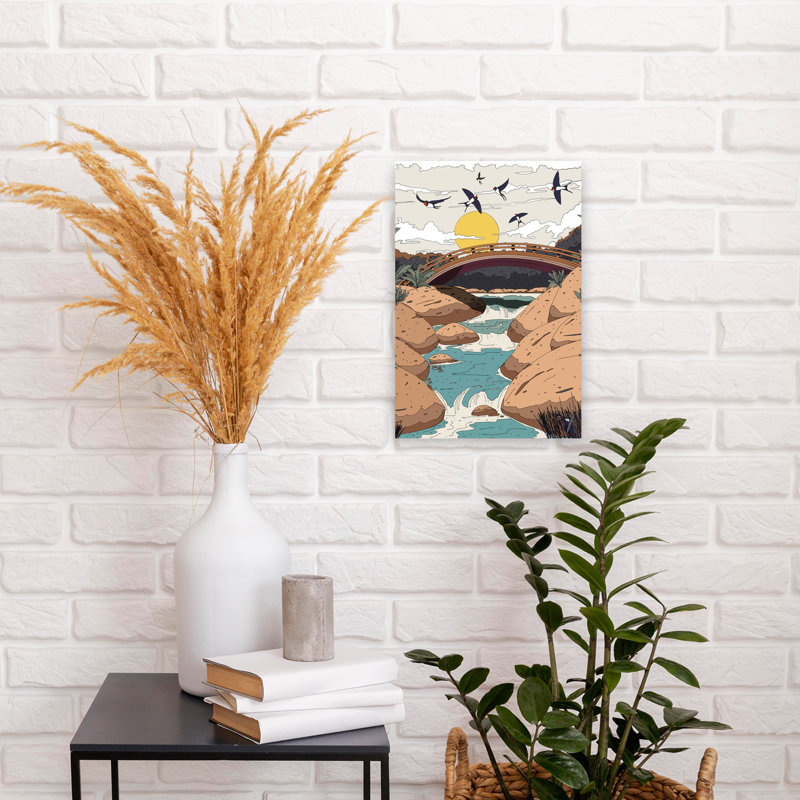 Contemporary Art Minimalist Peaceful Retro Bird Forest Landscape Wall Art - Wrapped Canvas Print, 45.72 cm H x 30.48 cm W