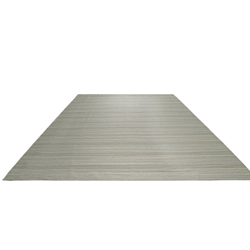 Gray Hand-Knotted Wool Striated Bands Geometric Modern Contemporary Carpet Rug, 9' x 12'