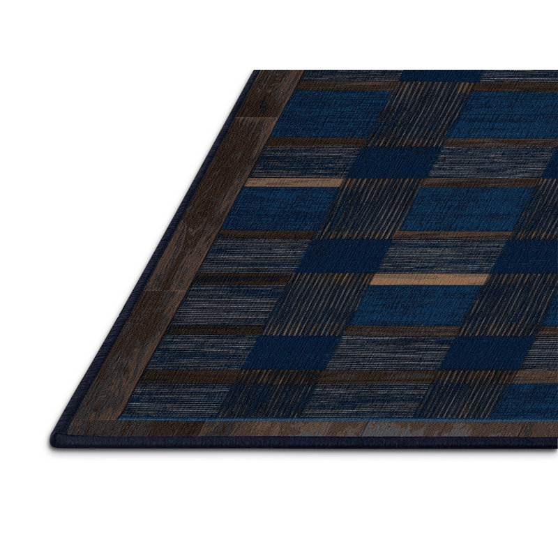 Tapis bleu à carreaux lavable à la machine, Tapis de couloir 2 pi x 4 pi