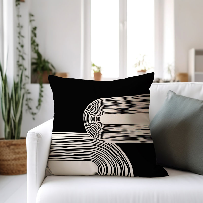 Coussin décoratif réversible intérieur / extérieur Cassie, H 17 po x l 17 po, Crème / Noir