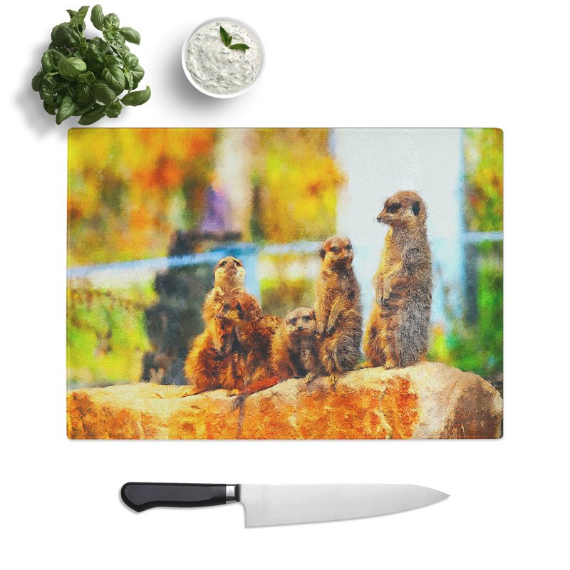 Family of Meerkats Painting Chopping Board, 28.5cm W x 39cm L