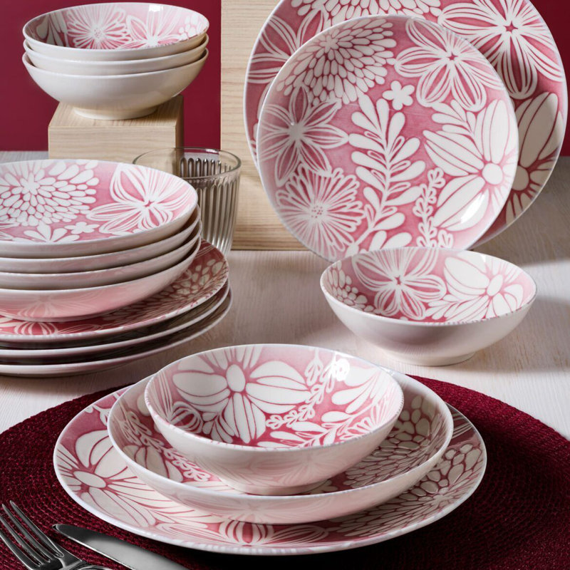 Service de vaisselle, Rose/Blanc