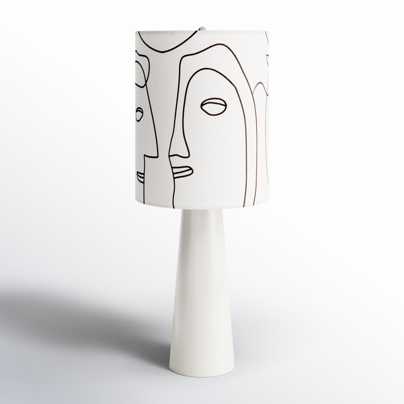 Modern Abstract Polyresin 33-Inch Face Pillar Table Lamp White - 13" x 13" x 33"