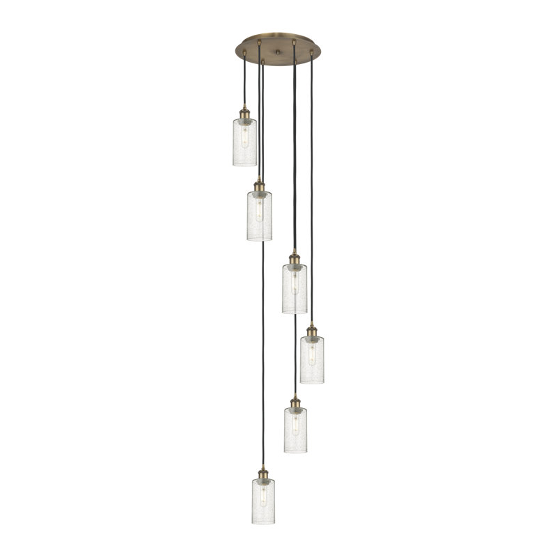 Caius - Luminaire suspendu 6 lumières à cordon, Laiton brossé, Grainé, H 132,88 po x l 15,75 po
