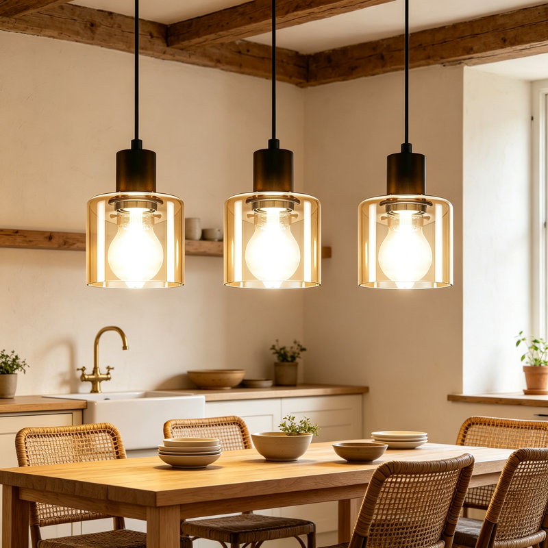 3-Light Kitchen Island Pendant, Matte Black