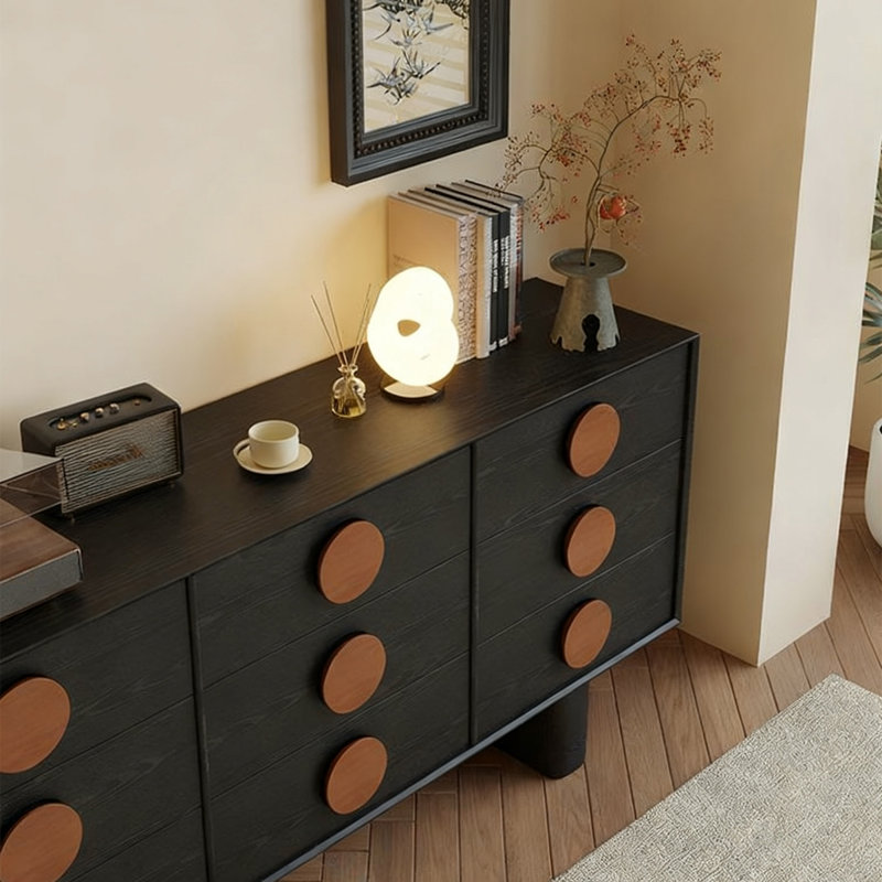 Armoire d'appoint en bois manufacturé noir massif