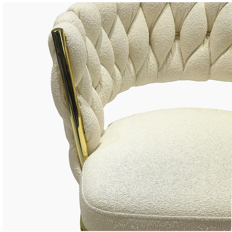 Ensemble de 2 tabourets de bar tissés avec tabourets de bar, tabourets à pieds dorés sans îlot de cuisine réglable, 360 tabourets de bar pivotants avec repose-pieds à dossier (blanc)