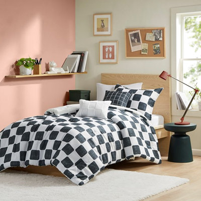 Édredon simple / simple en microfibre à carreaux TG avec rembourrage, - étiqueté, lavable à la machine, 1 édredon, taie décorative, 2 coussins décoratifs avec preuve