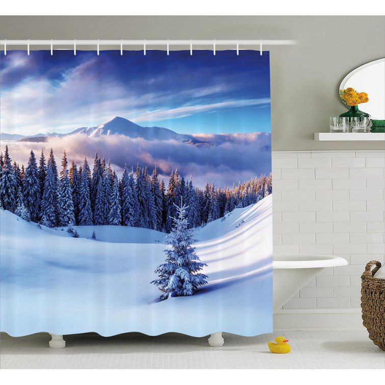 Forest Snow Mountain Shower Curtain for Bathroom with Hooks Waterproof  Decor