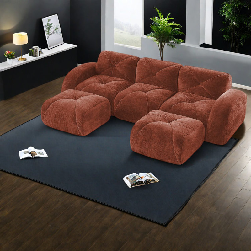 Luxueux canapés en velours, conception modulaire avec repose-pieds multifonctionnel pour le divertissement à domicile
