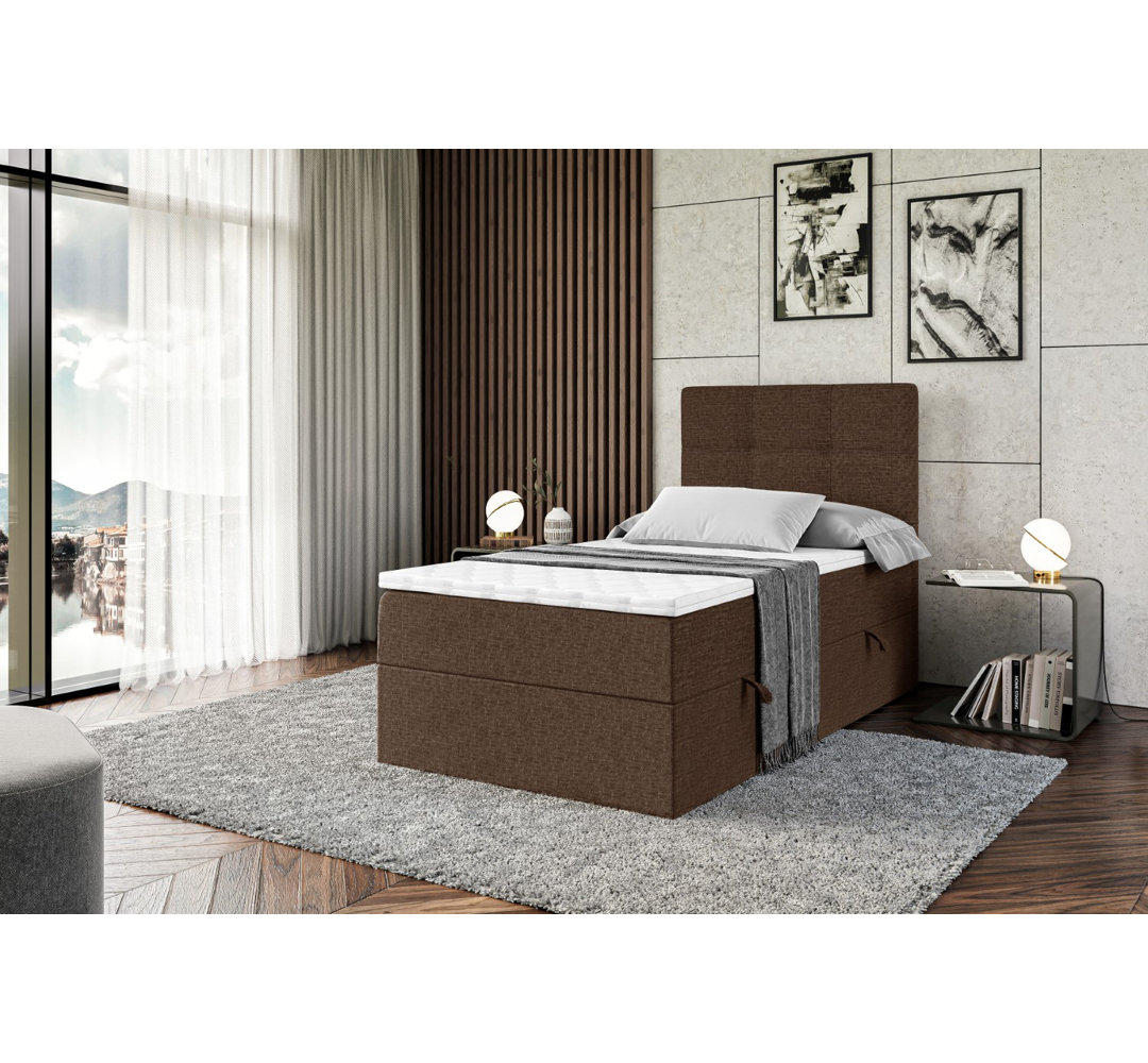 Boxspringbett mit H4 Multipocket-Matratze, Bettkasten und Topper, Einzelbett, Jugendbett