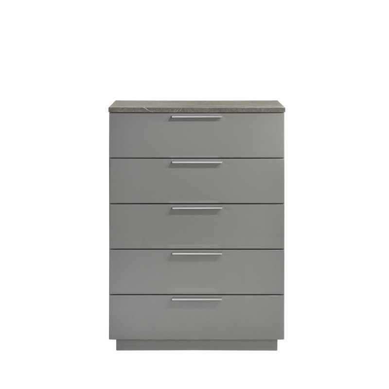 Commode Elara - Finition bicolore très brillante en marbre et laque avec tiroirs spacieux et pieds en métal - Gris