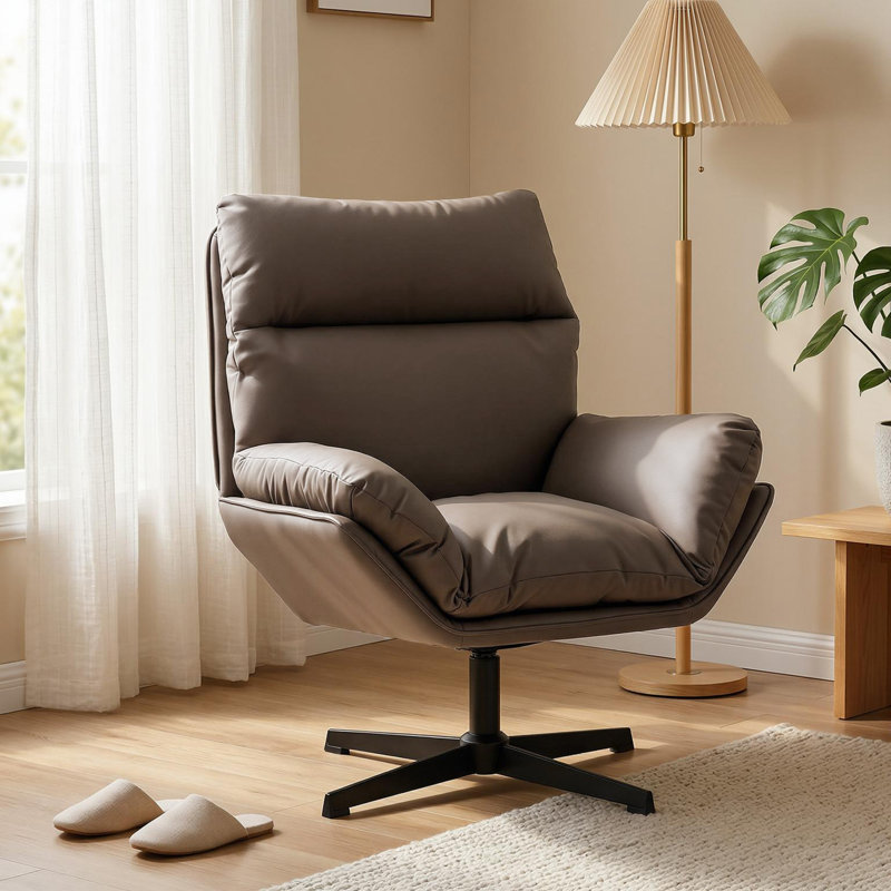 Faux Leather Swivel Accent Chair, Dark Brown