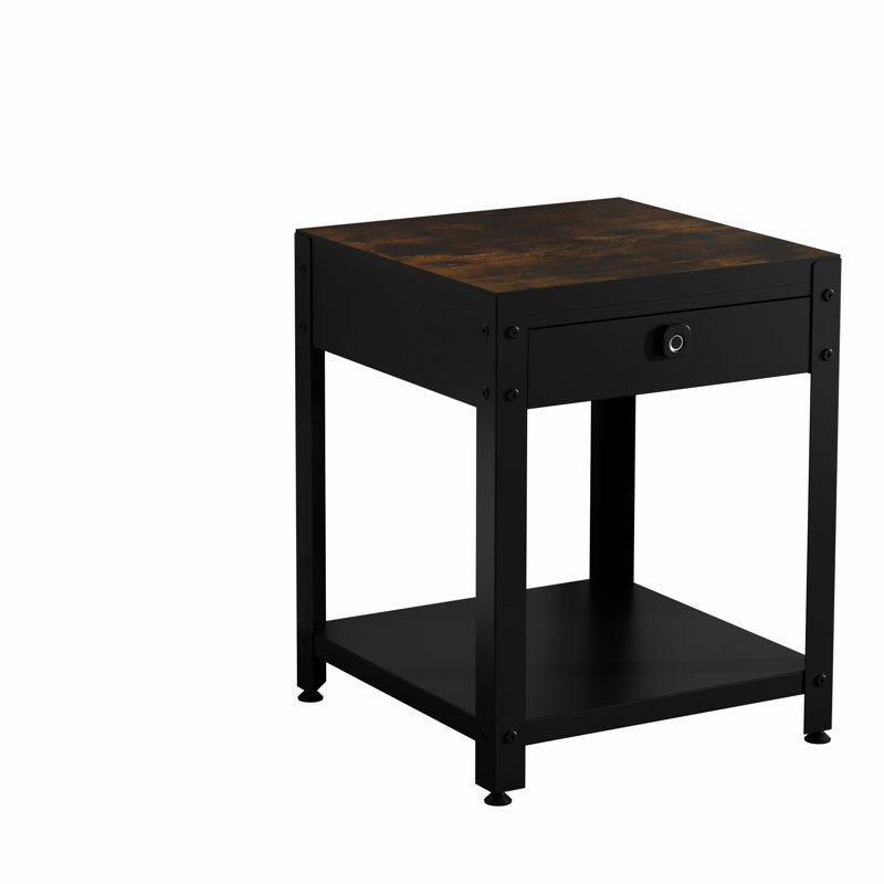Table basse polyvalente carrée avec compartiment dissimulé et installation d'empreintes digitales, conception en bois, idéale pour les salles à manger, structure en acier laminé à froid, profondeur de 18,92 po, largeur de 15,38 po