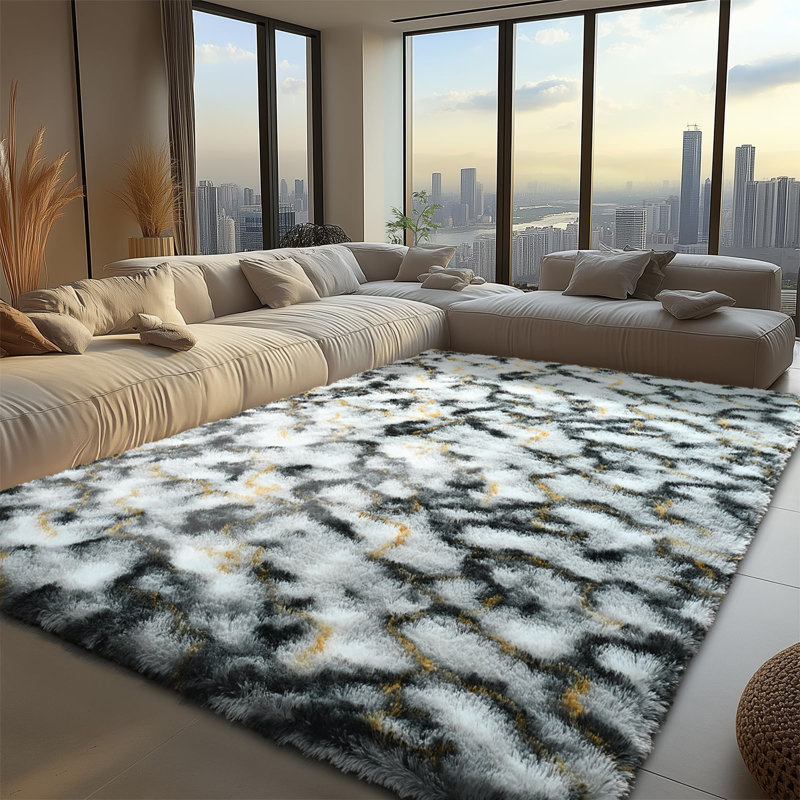 Tapis moelleux moderne et moelleux pour l'intérieur, lavable et antidérapant, Rectangle de 5 pi x 8 pi